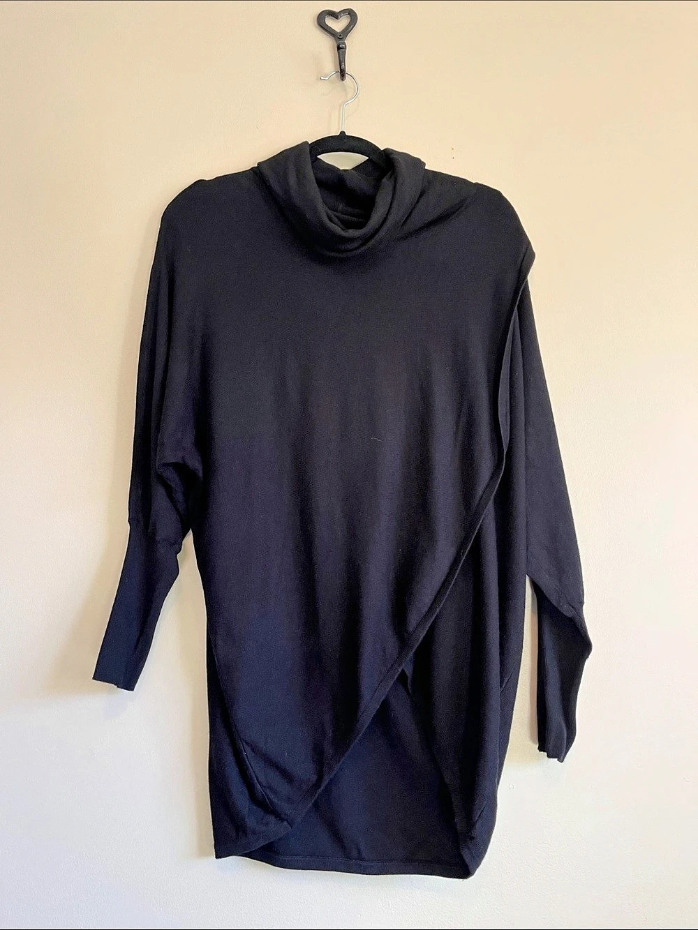 Contemporaine Turtleneck Crossover Sweater Black Cowl Neck Tunic